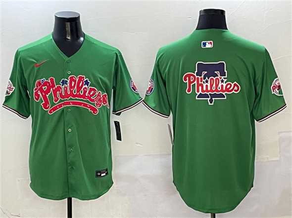 Men%27s Philadelphia Phillies Team Big Logo Green Phanatic Limited Stitched Jersey